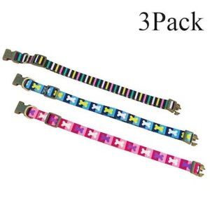 AZUZA Pet Dog Adjustable Breakable Polyester Collar Multicolor Pack of 3 Small